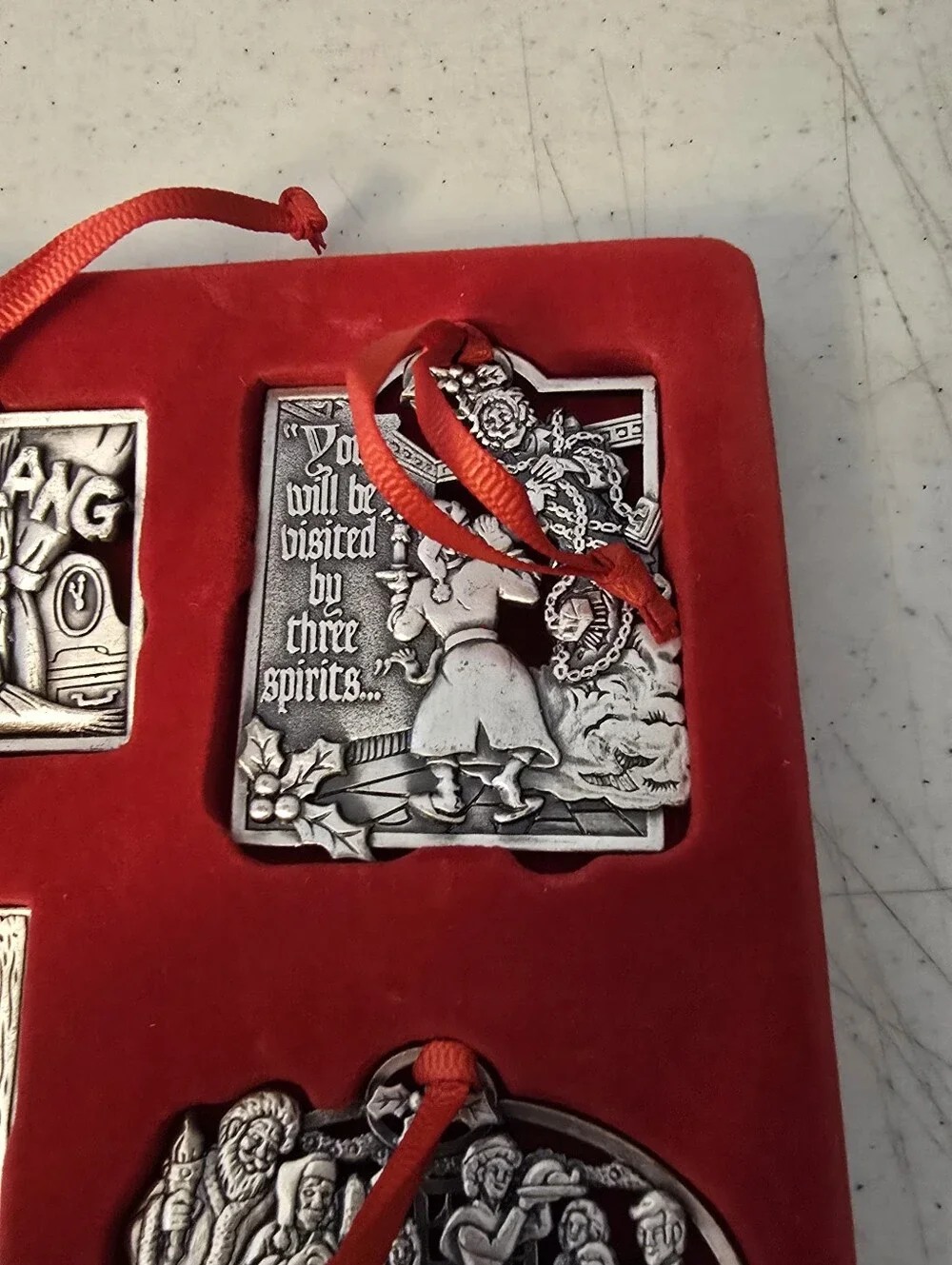 Vintage 1995 May Dept. Stores Pewter Christmas Carol Ornaments Set of Nine